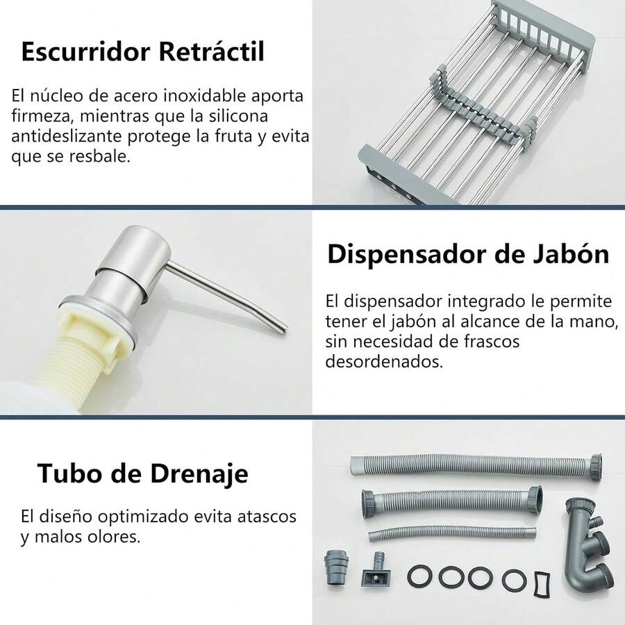 Fregadero De Doble Tanque Cocina Cepillado Nickel 80x45cm Plateado Níquel Cepillado Tarjas Para Cocina de Doble Tazón con Grifo Extraíble y Dispensador