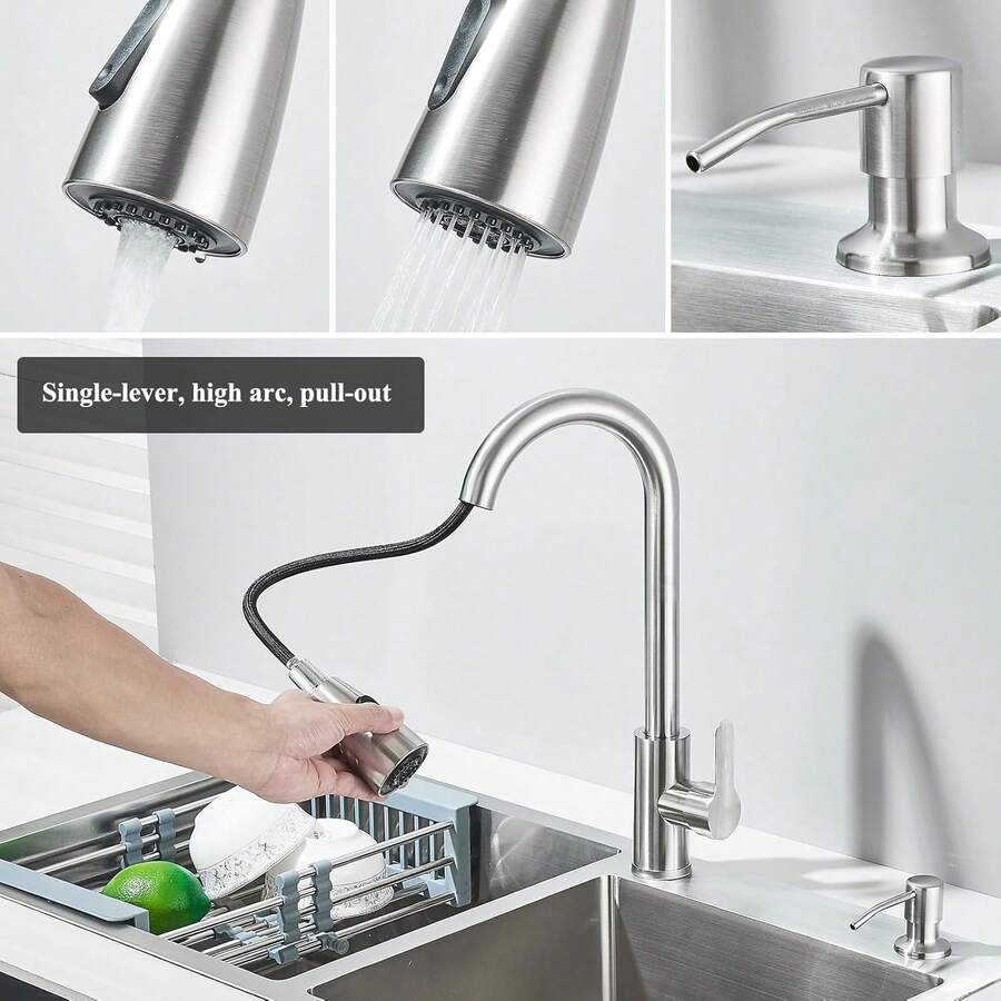 Fregadero De Doble Tanque Cocina Cepillado Nickel 80x45cm Plateado Níquel Cepillado Tarjas Para Cocina de Doble Tazón con Grifo Extraíble y Dispensador