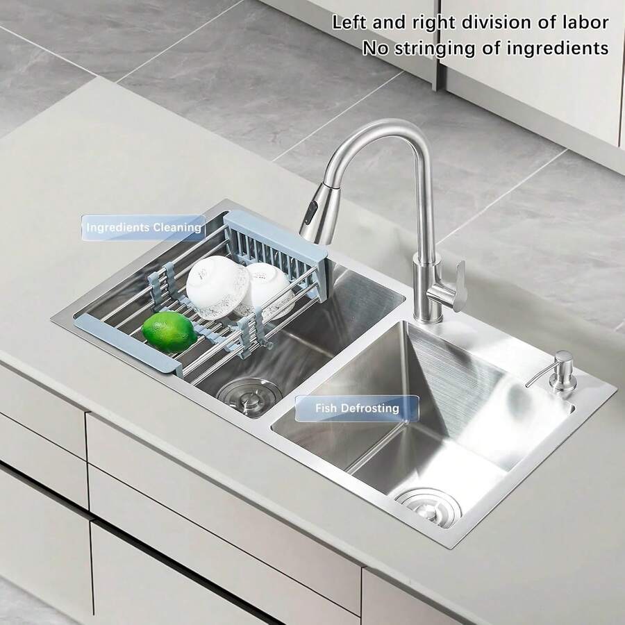 Fregadero De Doble Tanque Cocina Cepillado Nickel 80x45cm