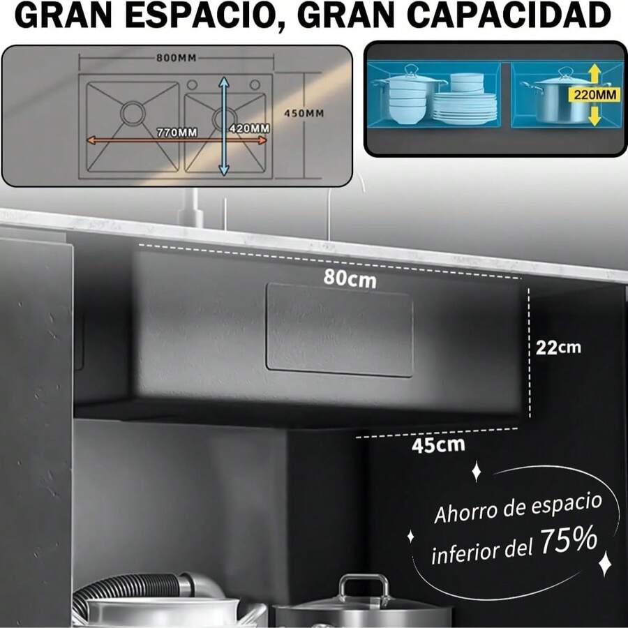 Fregadero De Doble Tanque Cocina Cepillado Nickel 80x45cm