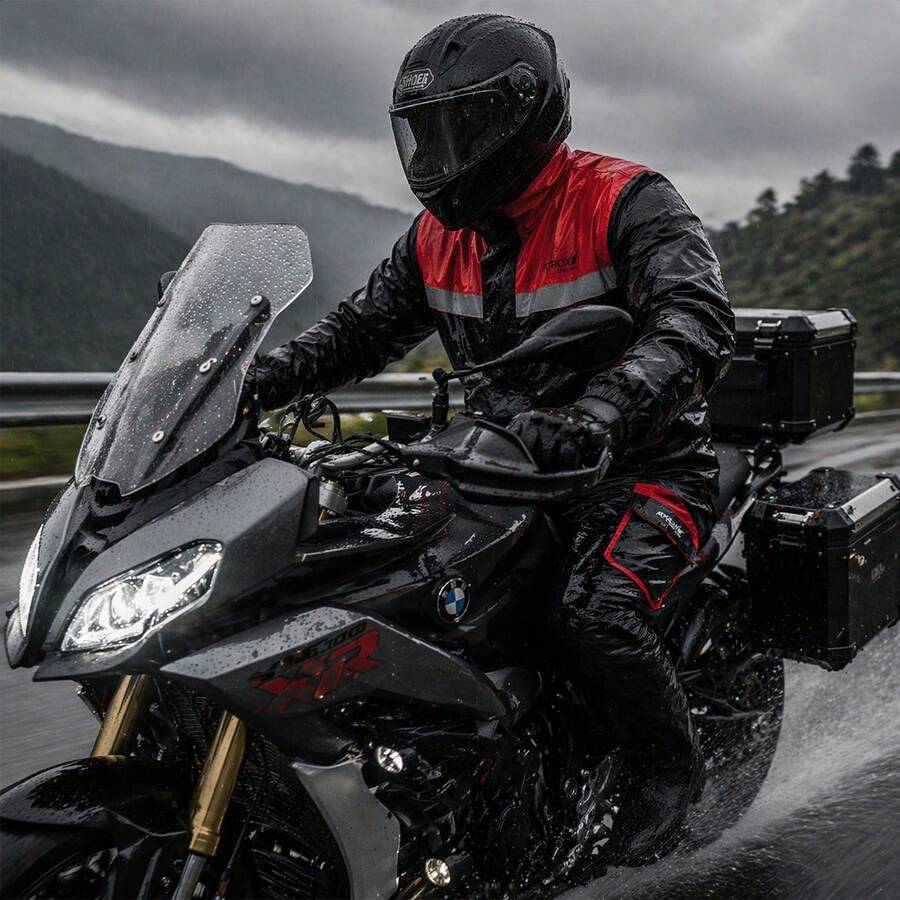 Kit Impermeable Rojo + Guantes, Motocicleta