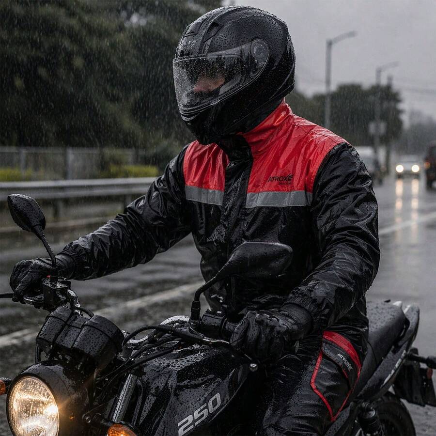 Kit Impermeable Rojo + Guantes, Motocicleta