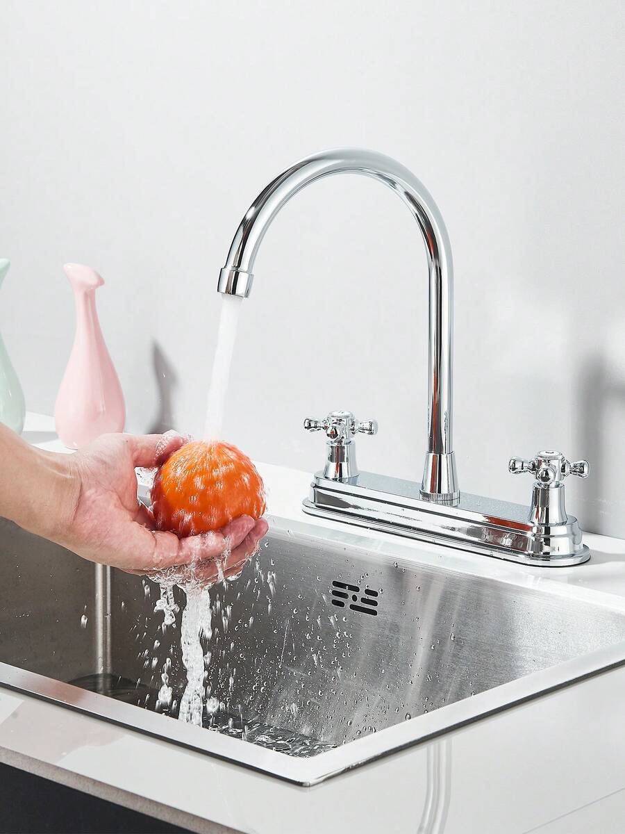 grifo de cocina de doble manija con caño flexible en forma de cuello de cisne