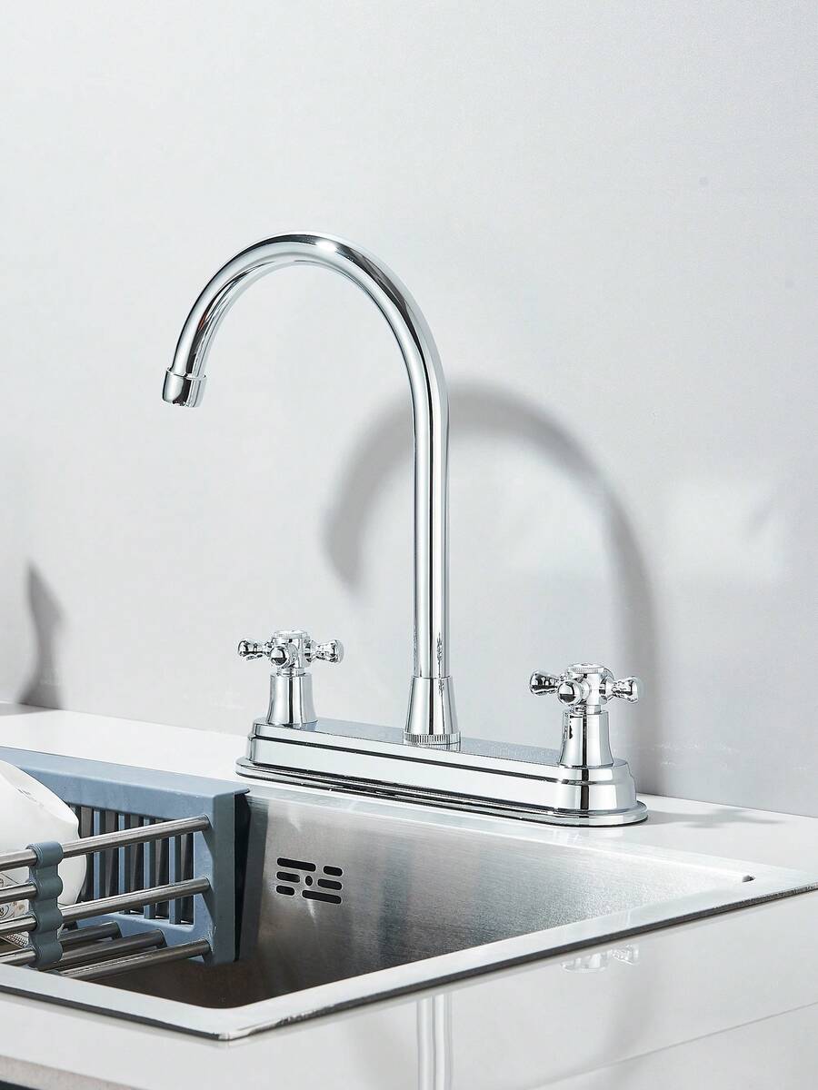 grifo de cocina de doble manija con caño flexible en forma de cuello de cisne