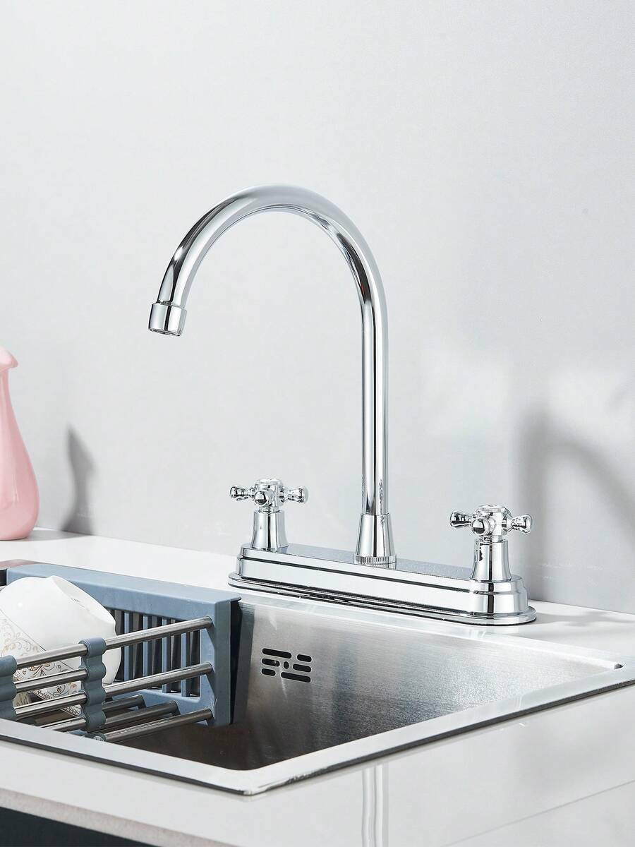 grifo de cocina de doble manija con caño flexible en forma de cuello de cisne
