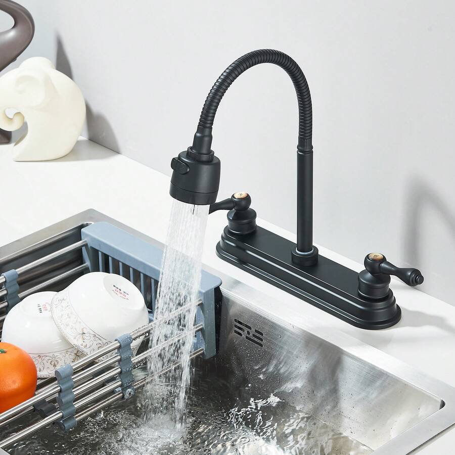 Grifo de cocina con rociador, grifo de cocina de dos manijas