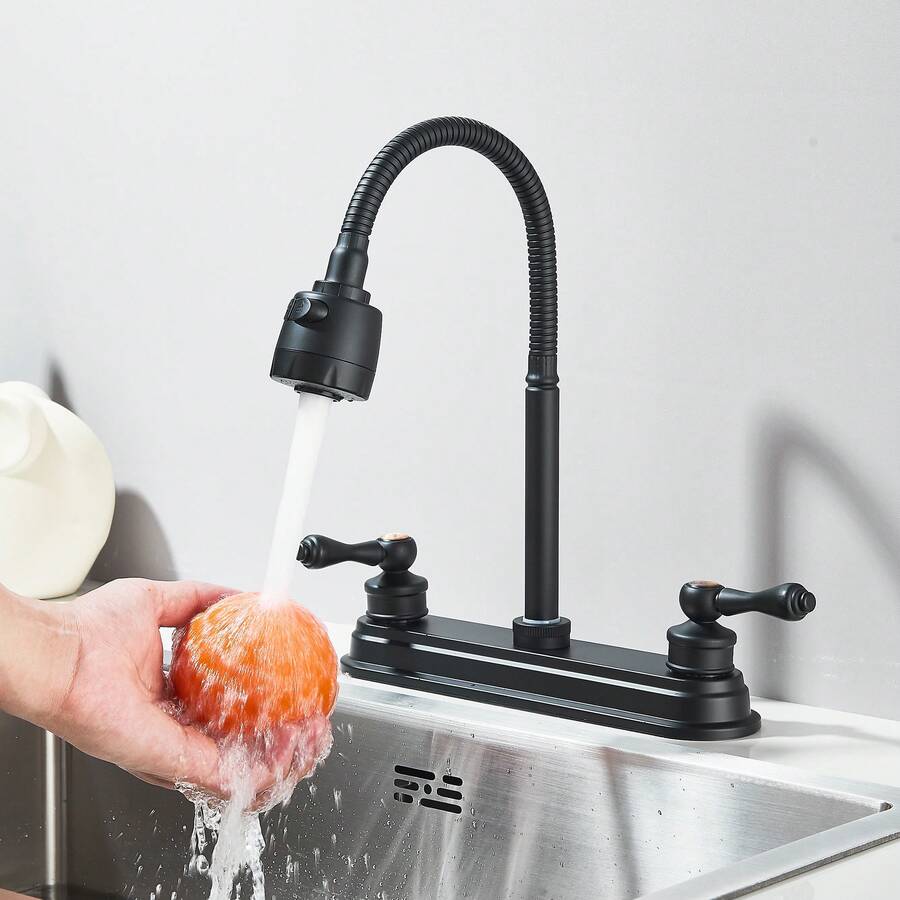 grifo de cocina de doble manija con caño flexible