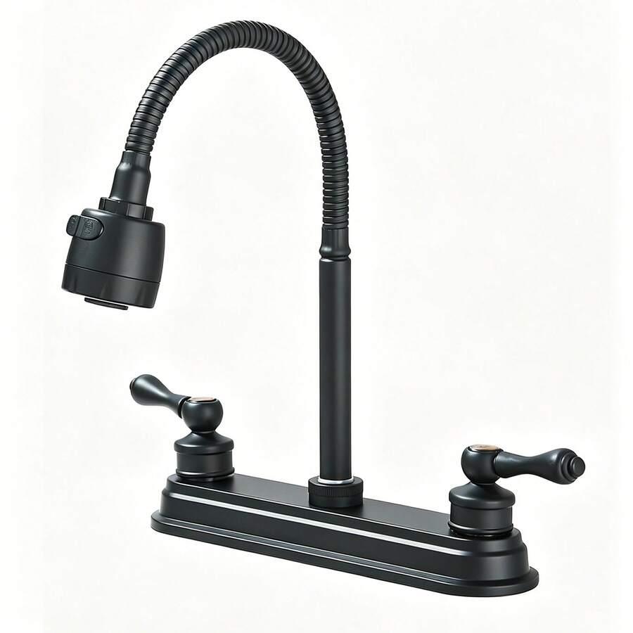 grifo de cocina de doble manija con caño flexible en forma de cuello de cisne