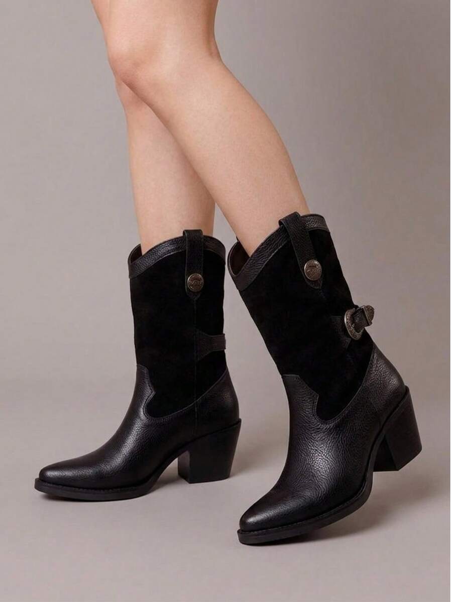 Botines vaqueros cortos con plataforma cosidos