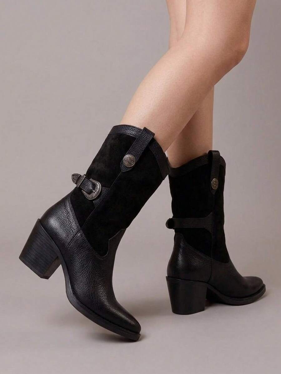 Botines vaqueros cortos con plataforma cosidos