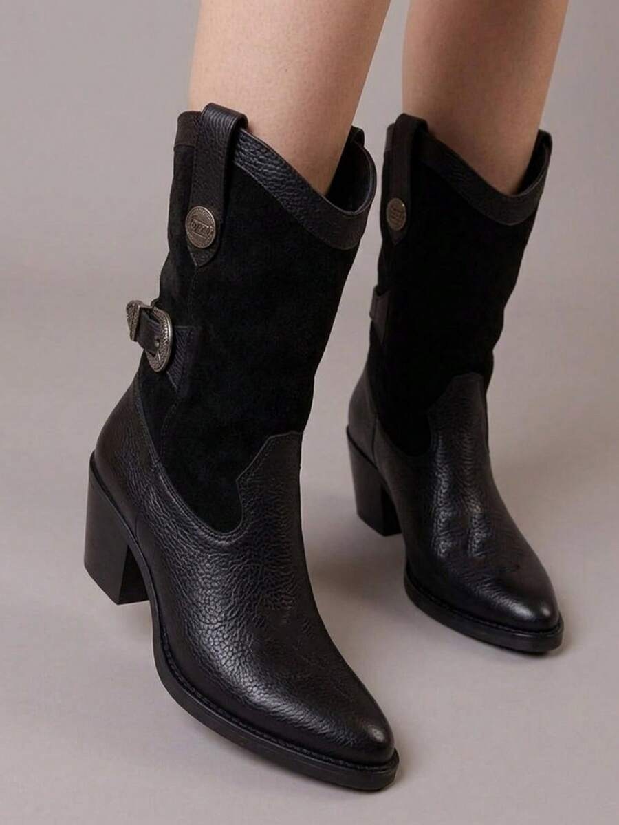 Botines vaqueros cortos con plataforma cosidos