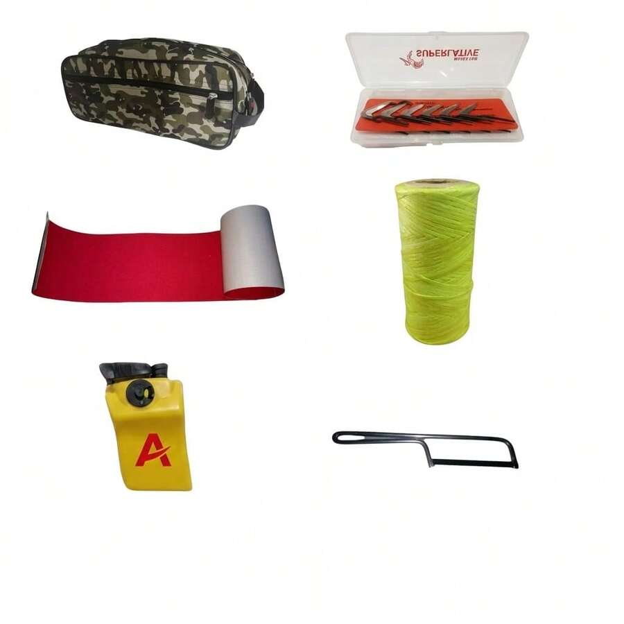 kit, mochila, 6navajas guterman, parche, hilo 50m, botana y segueta