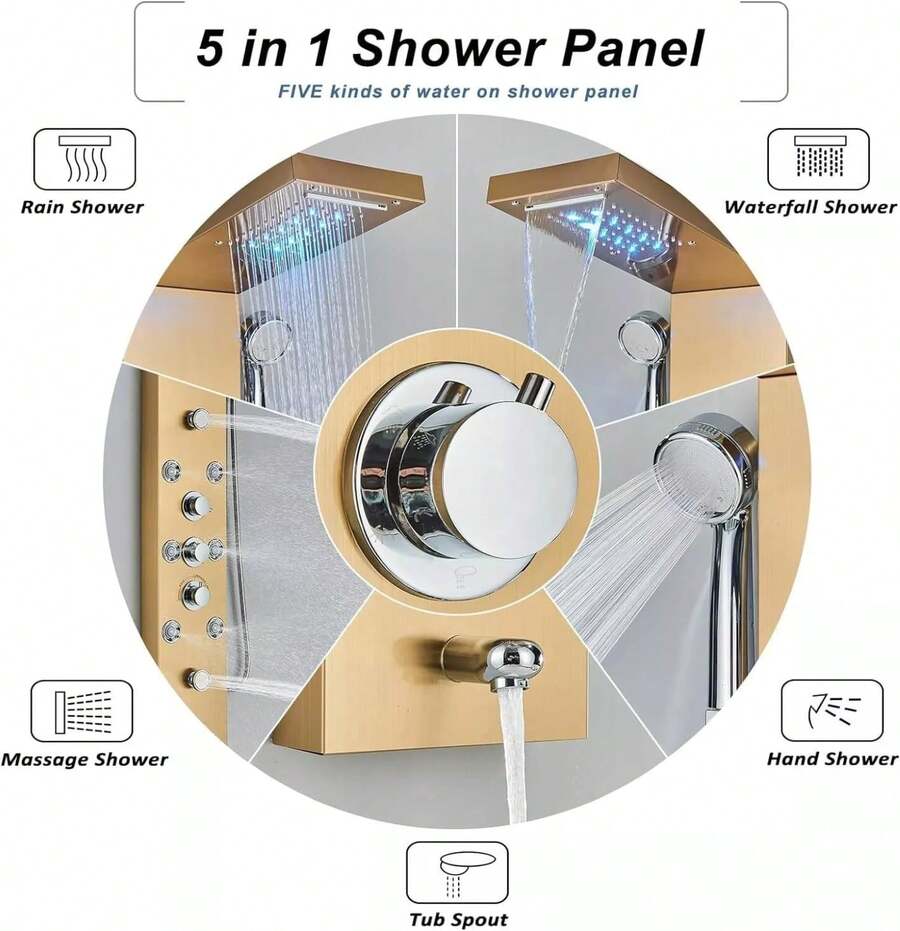 Lujo Paneles de Ducha Regadera Para Baño Kit LED 6 Funciones