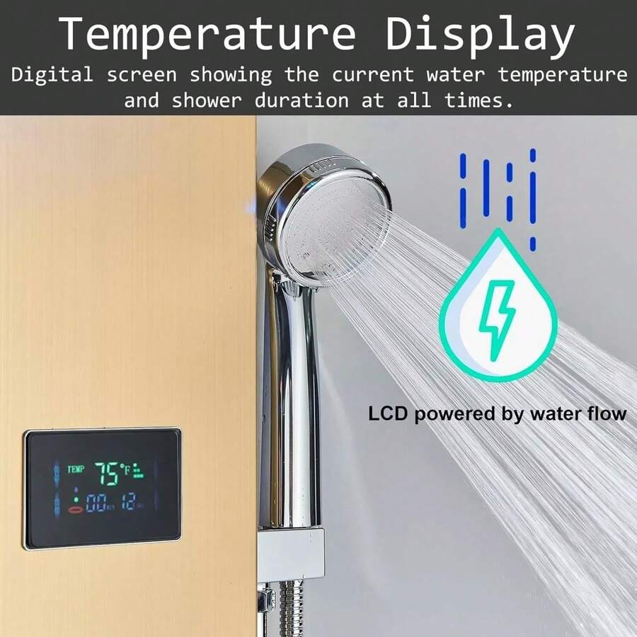 Lujo Paneles de Ducha Regadera Para Baño Kit LED 6 Funciones