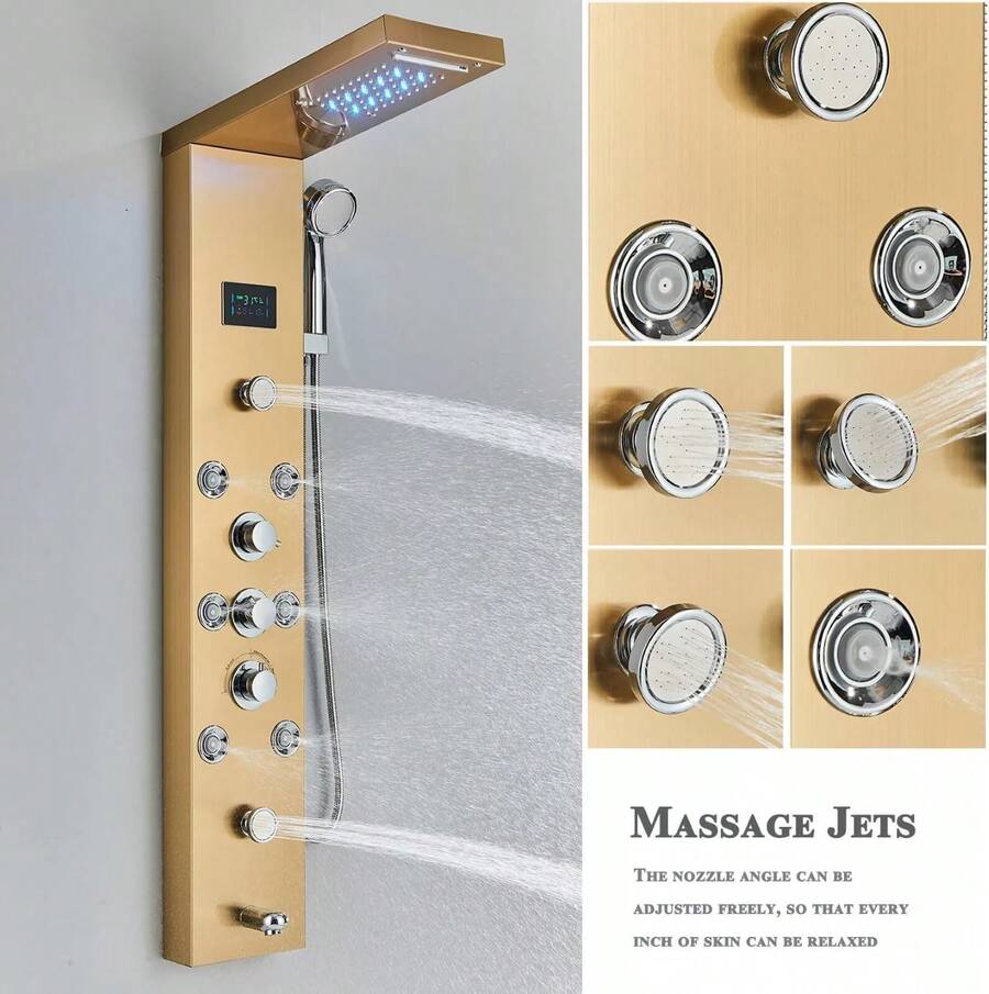 Lujo Paneles de Ducha Regadera Para Baño Kit LED 6 Funciones