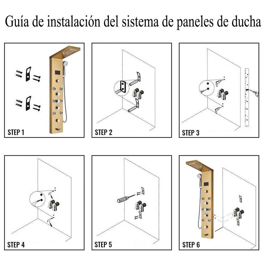 Lujo Paneles de Ducha Regadera Para Baño Kit LED 6 Funciones
