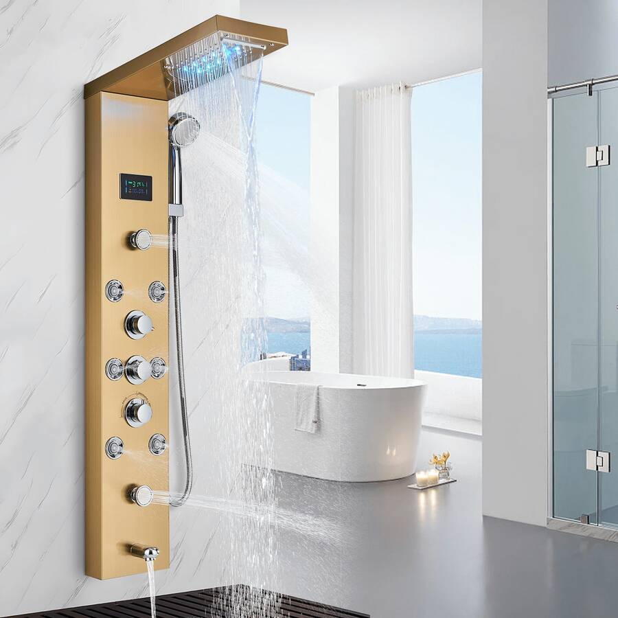 Lujo Paneles de Ducha Regadera Para Baño Kit LED 6 Funciones