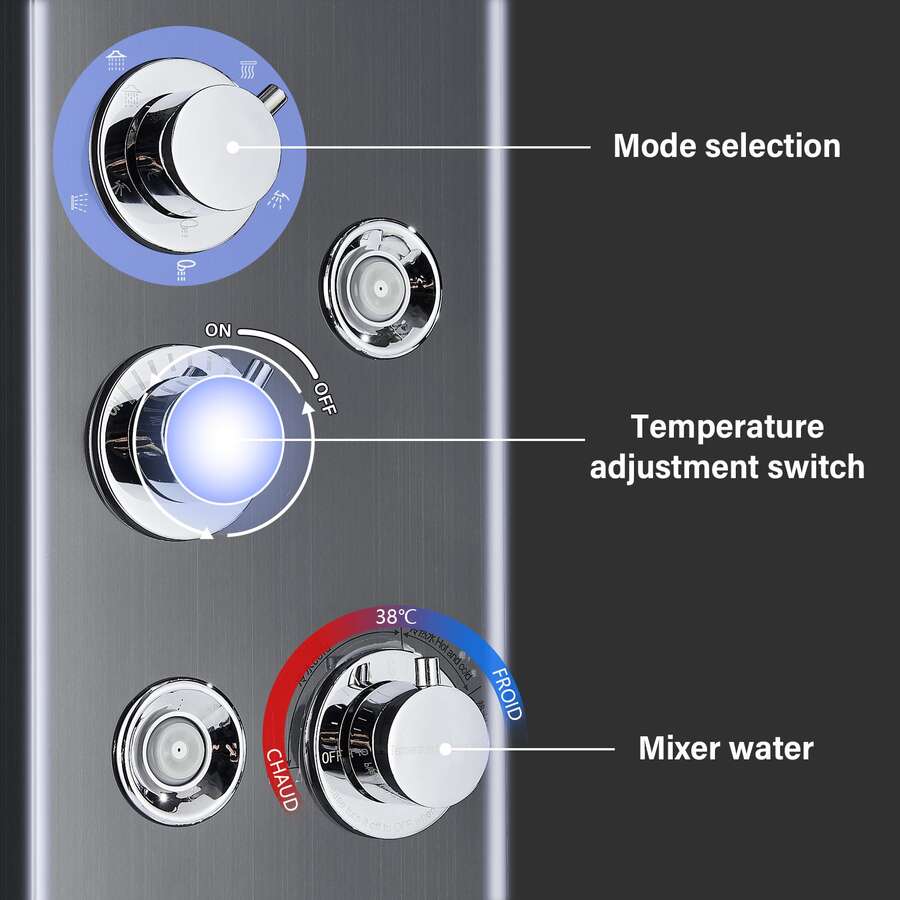 Lujo Paneles de Ducha Regadera Para Baño Kit LED 6 Funciones