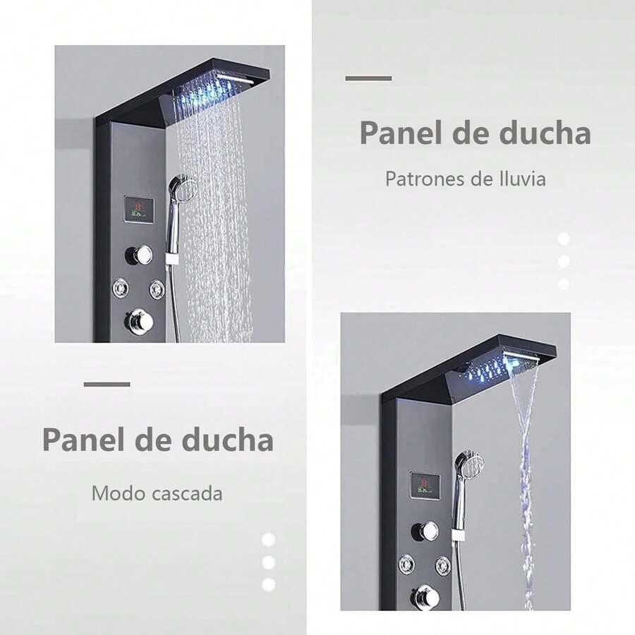 Lujo Paneles de Ducha Regadera Para Baño Kit LED 6 Funciones