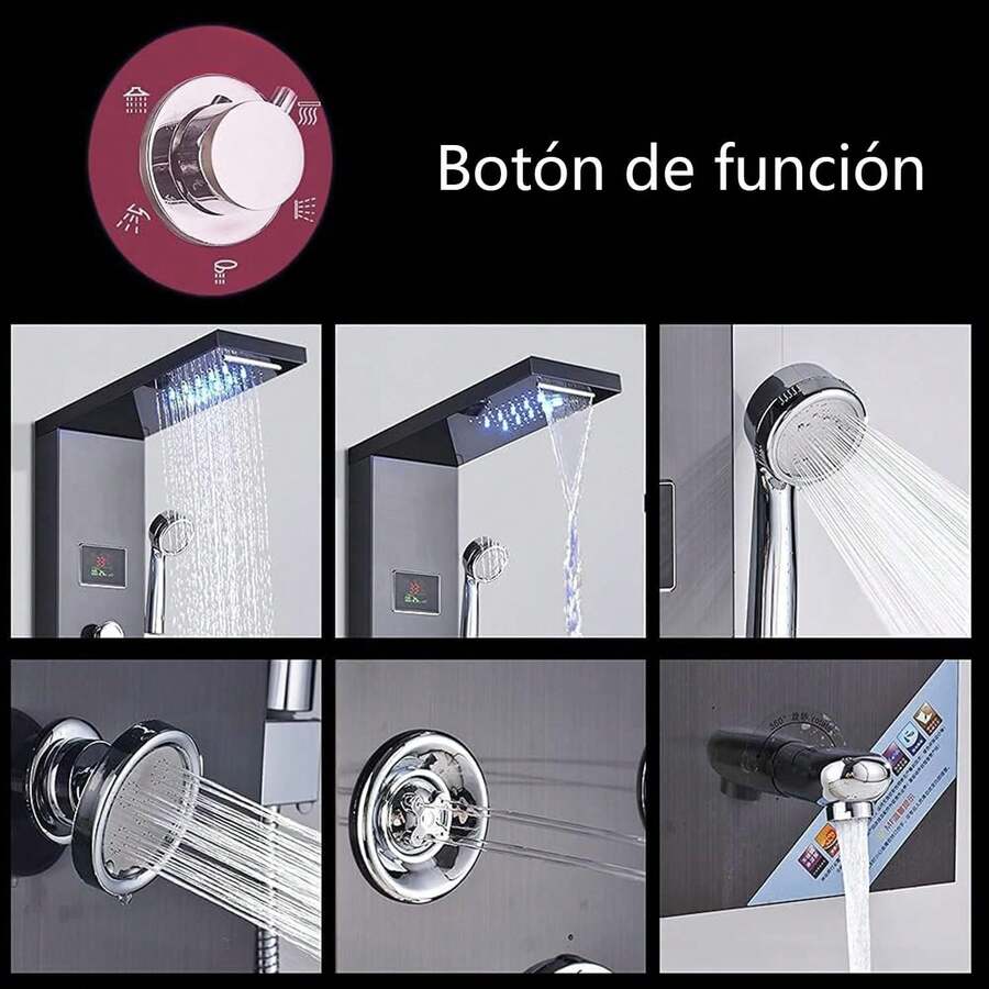 Lujo Paneles de Ducha Regadera Para Baño Kit LED 6 Funciones