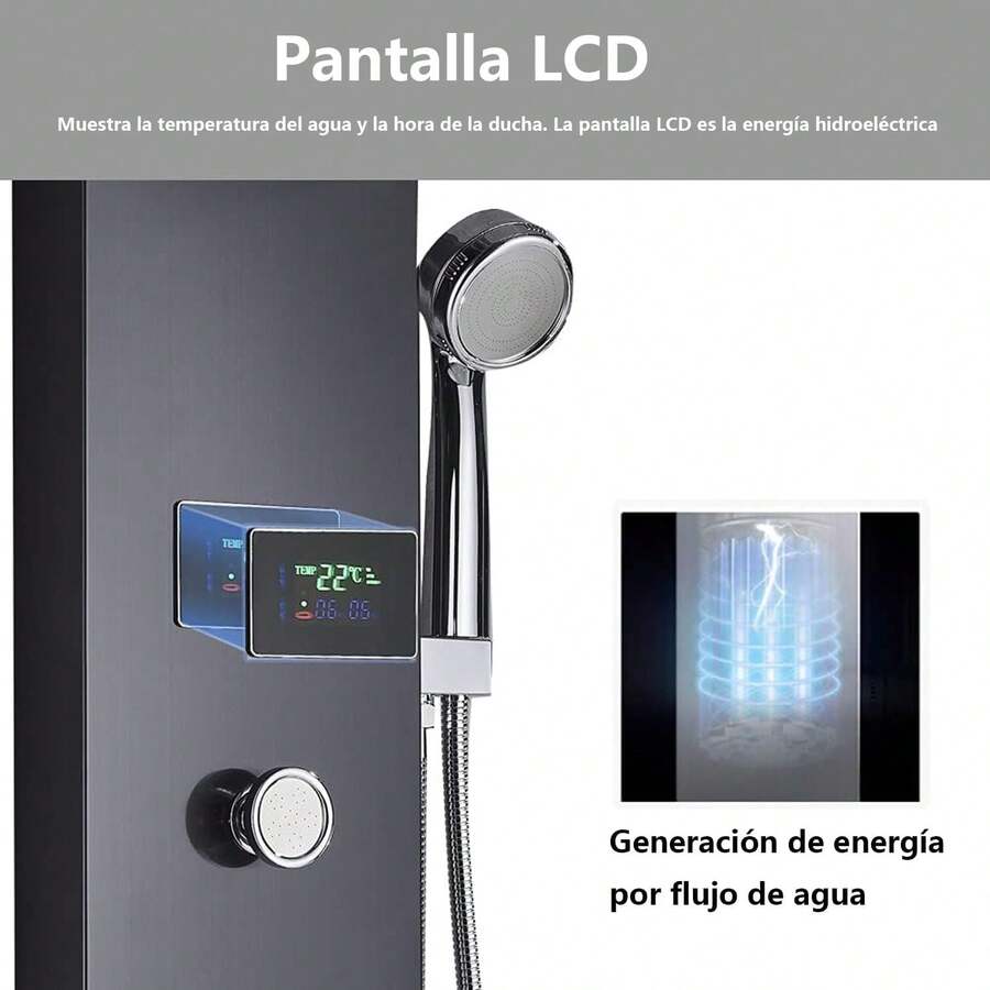 Lujo Paneles de Ducha Regadera Para Baño Kit LED 6 Funciones