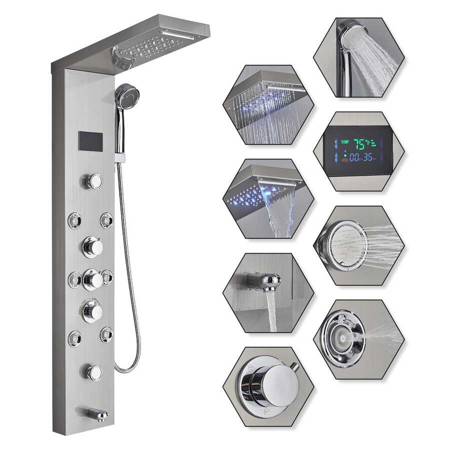 Lujo Paneles de Ducha Regadera Para Baño Kit LED 6 Funciones