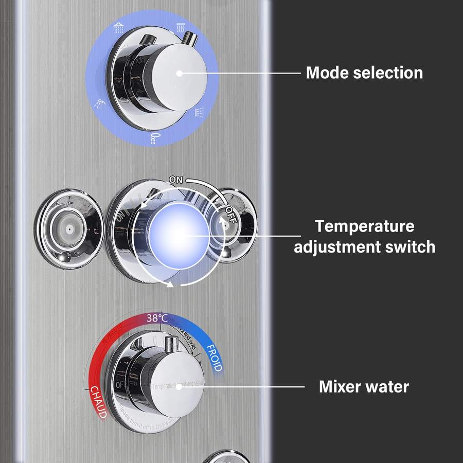Lujo Paneles de Ducha Regadera Para Baño Kit LED 6 Funciones