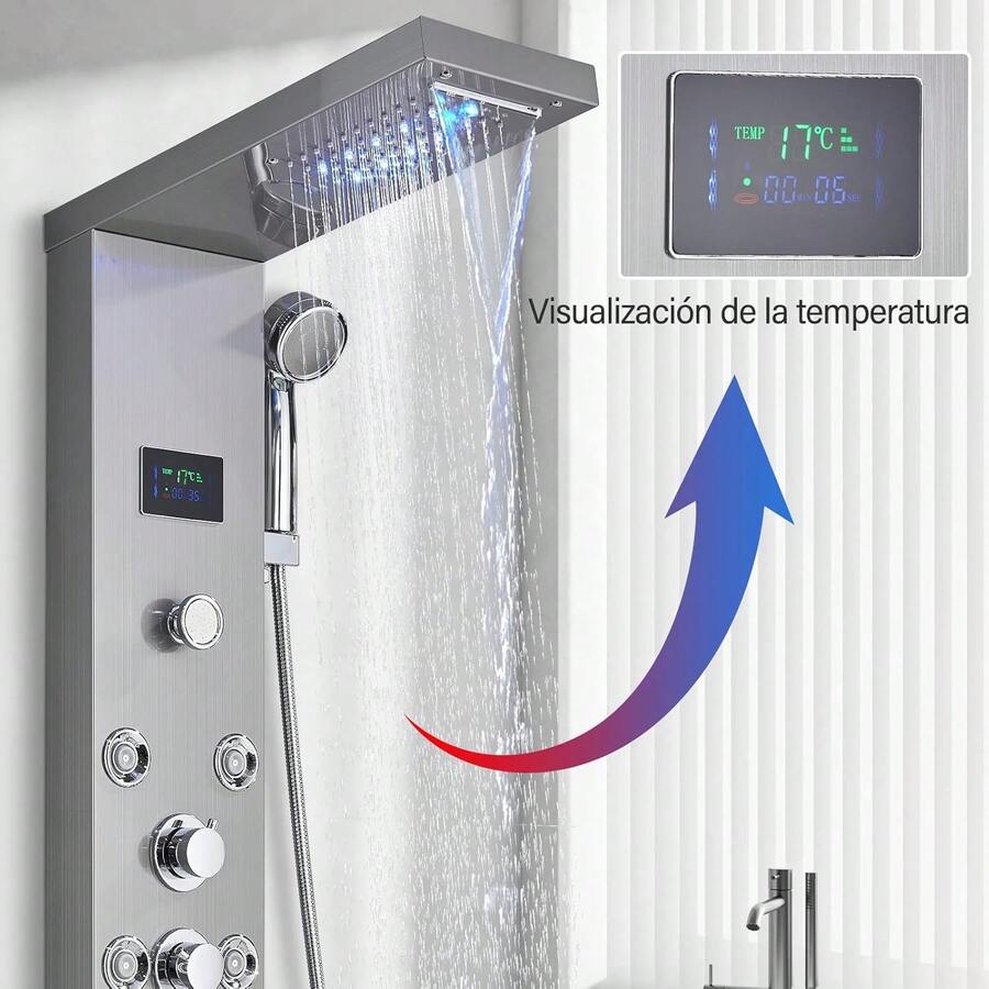 Lujo Paneles de Ducha Regadera Para Baño Kit LED 6 Funciones