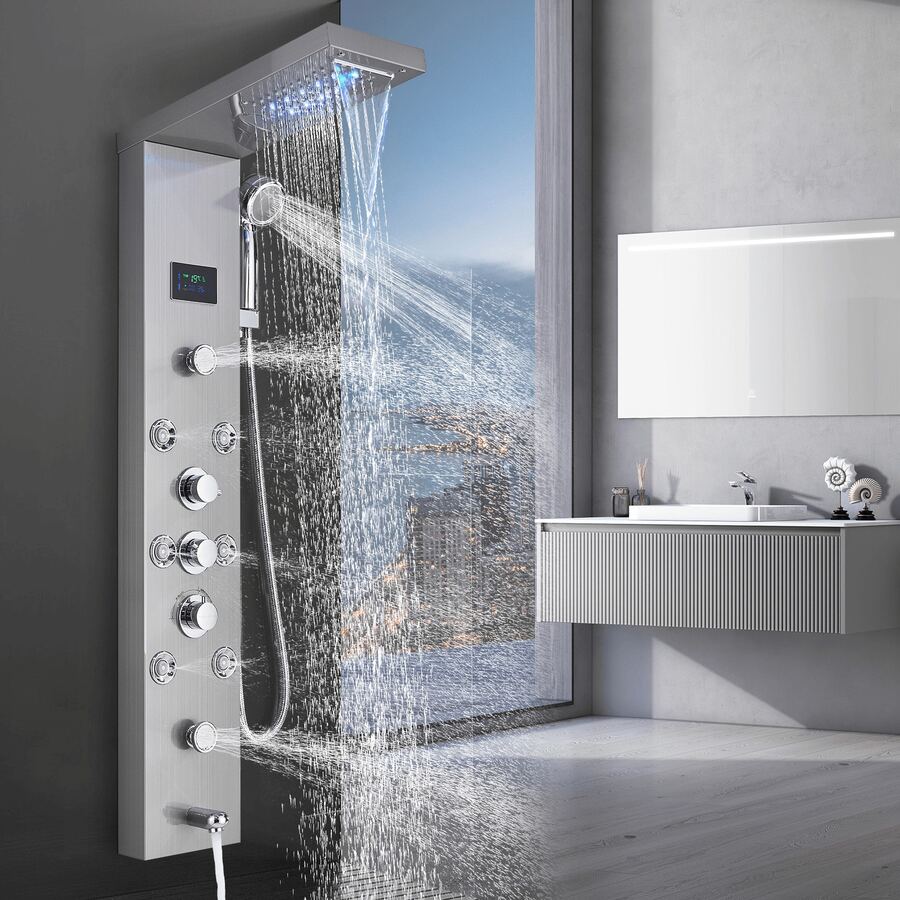 Lujo Paneles de Ducha Regadera Para Baño Kit LED 6 Funciones