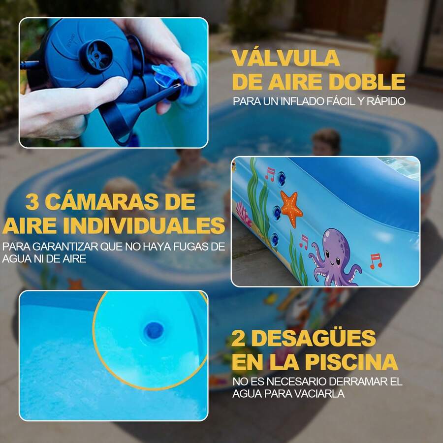 Piscina inflable grande, diseño de océano