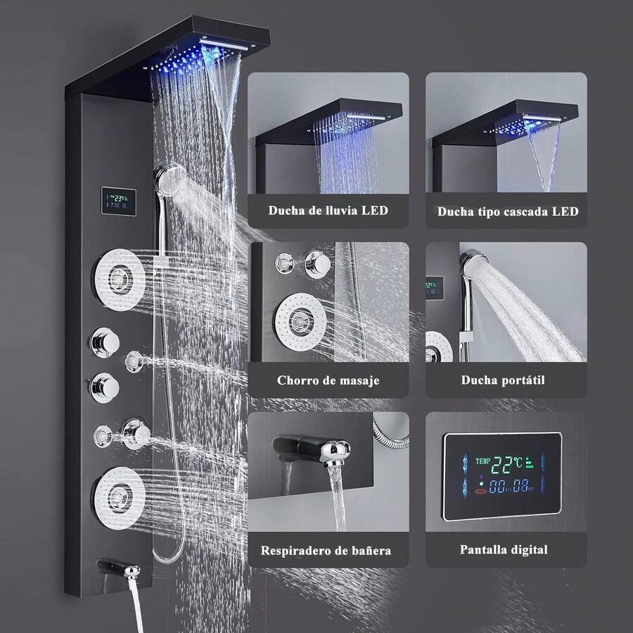 Mcmxtap de ducha LED panel de ducha de lluvia negra panel de ducha para baño