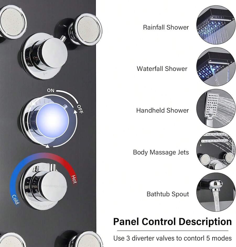 Panel de Ducha LED Dorado