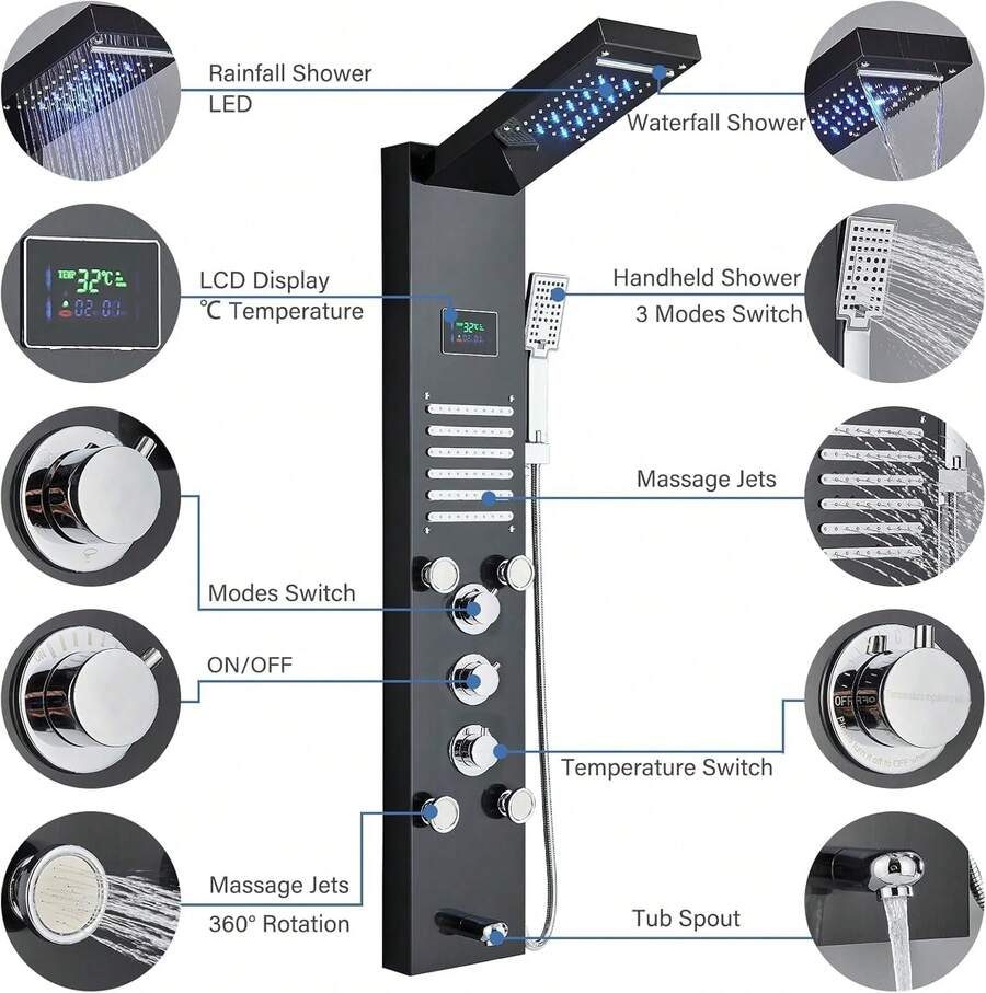Panel de Ducha LED Dorado