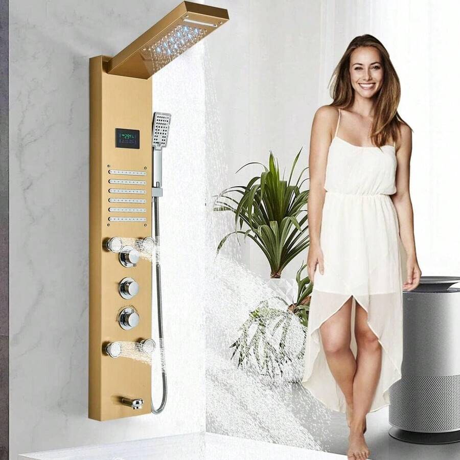 Panel de Ducha LED Dorado