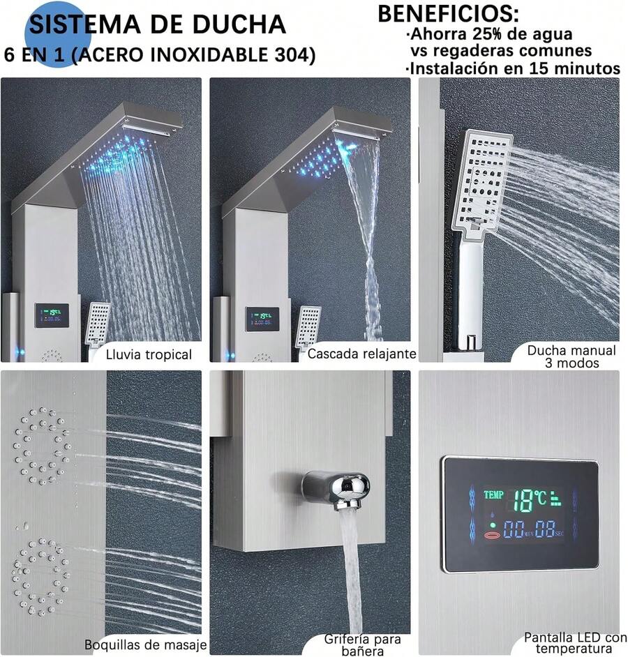 Mcmxtap Panel de Ducha con Grifo para Bañera y Hidromasaje