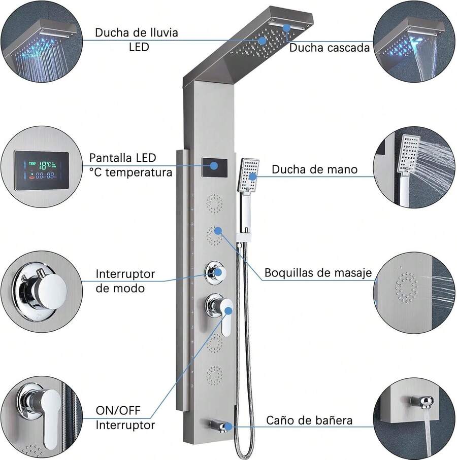Mcmxtap Panel de Ducha con Grifo para Bañera y Hidromasaje