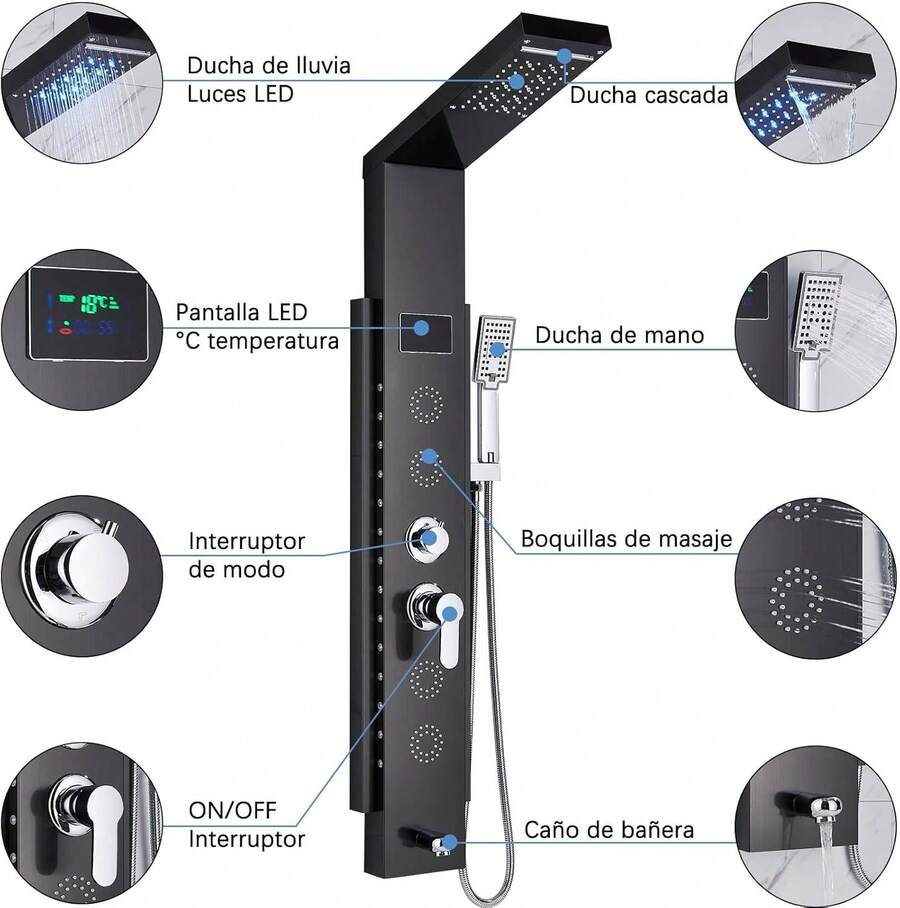 Mcmxtap Panel de Ducha con Grifo para Bañera y Hidromasaje