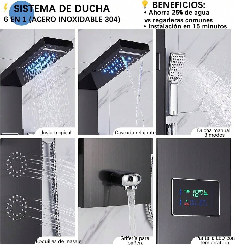 Mcmxtap Panel de Ducha con Grifo para Bañera y Hidromasaje