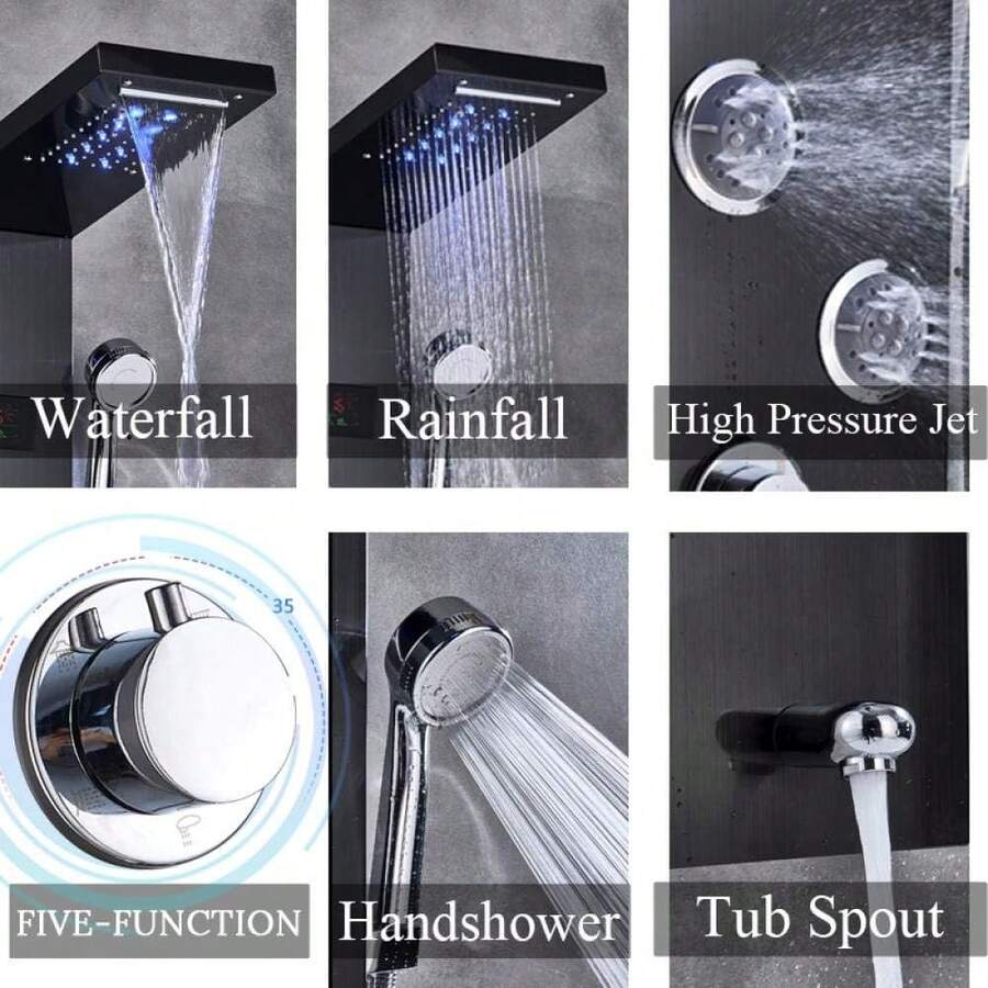 Mcmxtap Panel de Ducha LED Sistema de Torre Lluvia Cascada Masaje