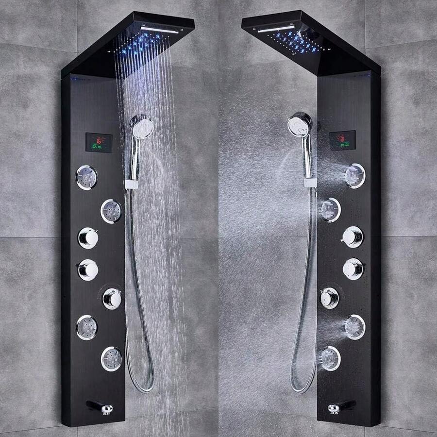 Mcmxtap Panel de Ducha LED Sistema de Torre Lluvia Cascada Masaje