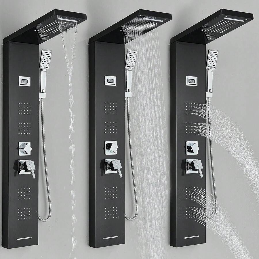 Mcmxtap Panel de Ducha LED Sistema de Torre Lluvia Cascada Masaje