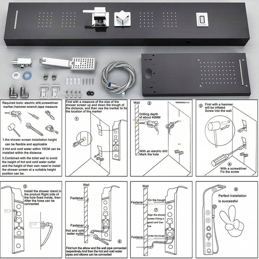 Mcmxtap Panel de Ducha LED Sistema de Torre Lluvia Cascada Masaje