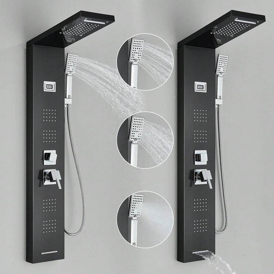 Mcmxtap Panel de Ducha LED Sistema de Torre Lluvia Cascada Masaje