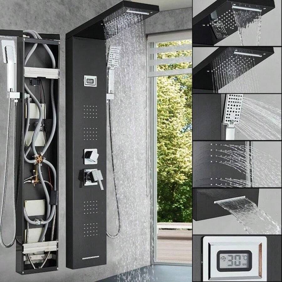 Mcmxtap Panel de Ducha LED Sistema de Torre Lluvia Cascada Masaje