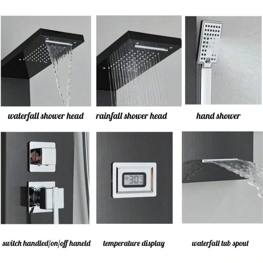 Mcmxtap Panel de Ducha LED Sistema de Torre Lluvia Cascada Masaje