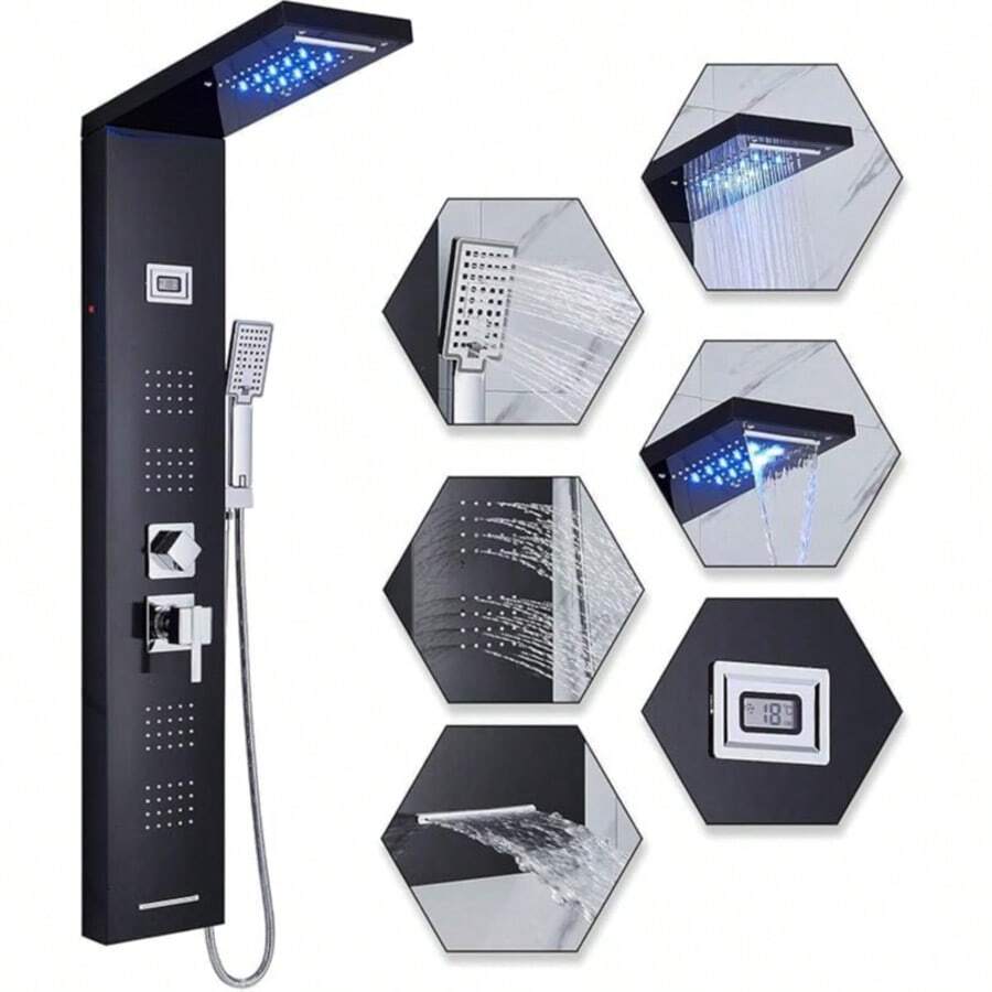 Mcmxtap Panel de Ducha LED Sistema de Torre Lluvia Cascada Masaje