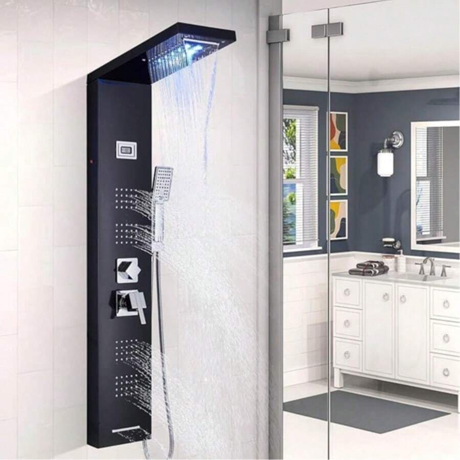 Mcmxtap Panel de Ducha LED Sistema de Torre Lluvia Cascada Masaje
