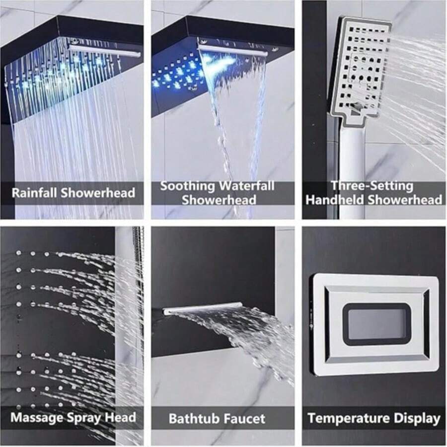 Mcmxtap Panel de Ducha LED Sistema de Torre Lluvia Cascada Masaje