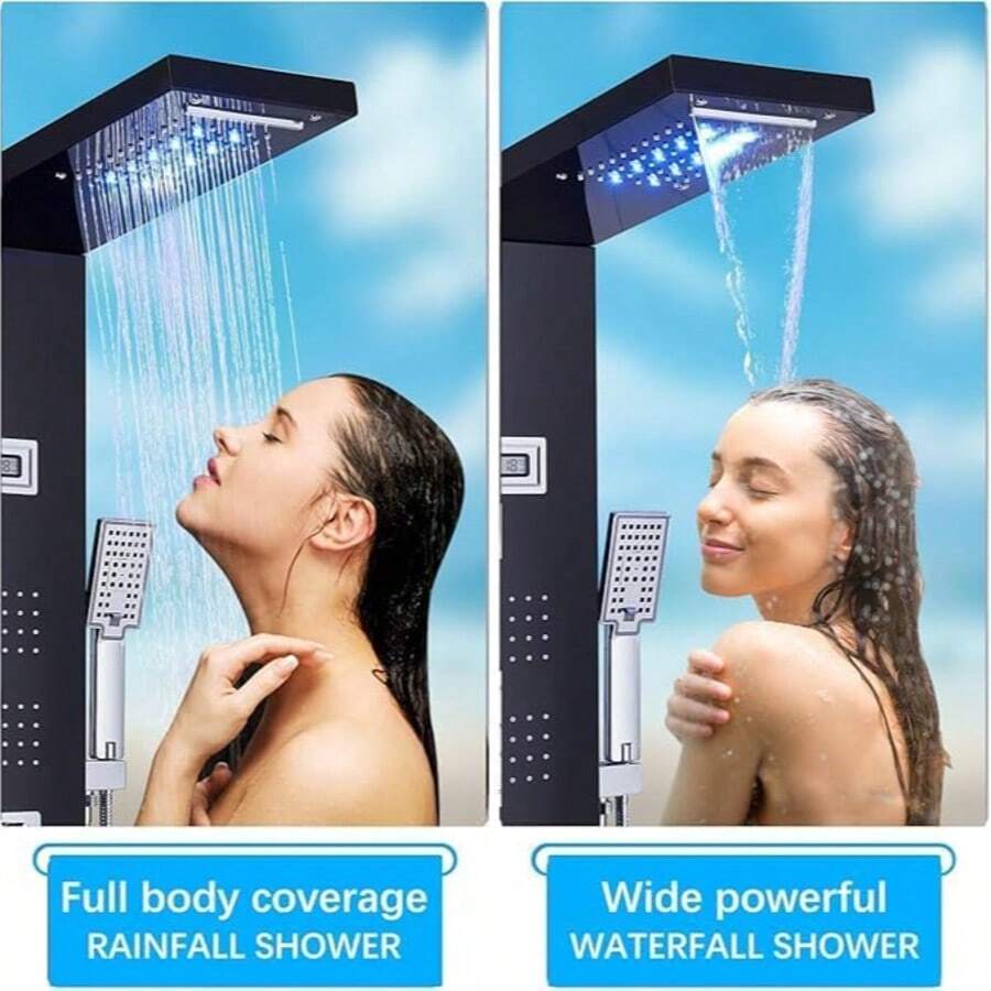 Mcmxtap Panel de Ducha LED Sistema de Torre Lluvia Cascada Masaje