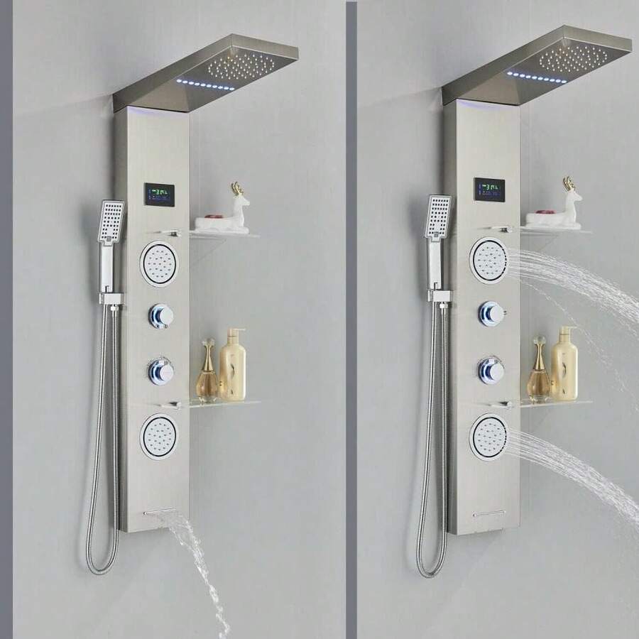 Mcmxtap Panel de Ducha LED Sistema de Torre Lluvia Cascada Masaje